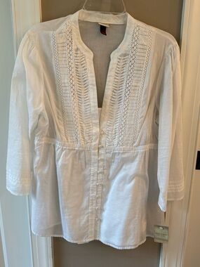 Sonoma Women’s White Cotton Button Front Blouse Size L NEW